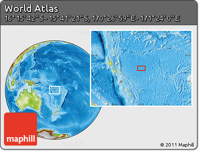 Physical Location Map of the Area around 15° 58' 32" S, 170° 55' 30" E