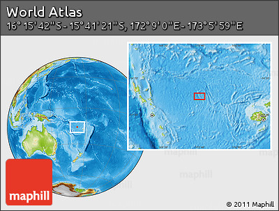 Physical Location Map of the Area around 15° 58' 32" S, 172° 37' 30" E