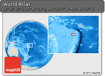 Shaded Relief Location Map of the Area around 15° 58' 32" S, 174° 10' 30" W