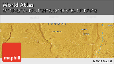 Physical Panoramic Map of the Area around 15° 58' 32" S, 18° 46' 29" E