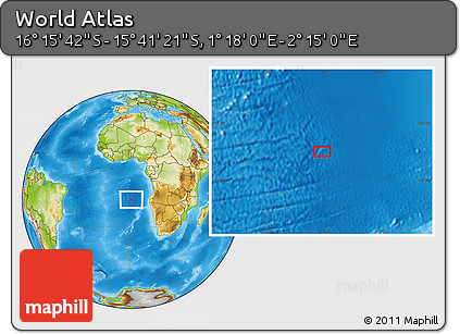 Physical Location Map of the Area around 15° 58' 32" S, 1° 46' 29" E