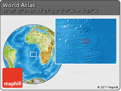 Physical Location Map of the Area around 15° 58' 32" S, 1° 37' 30" W