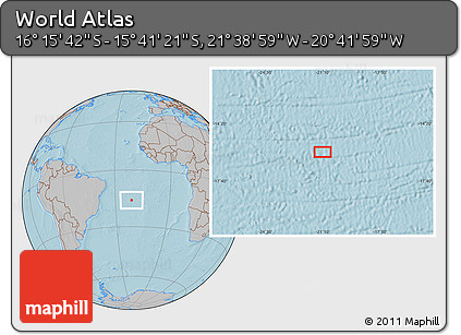 Gray Location Map of the Area around 15° 58' 32" S, 21° 10' 29" W, hill shading