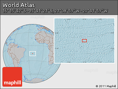 Gray Location Map of the Area around 15° 58' 32" S, 21° 10' 29" W, hill shading