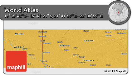 Physical Panoramic Map of the Area around 15° 58' 32" S, 22° 10' 29" E