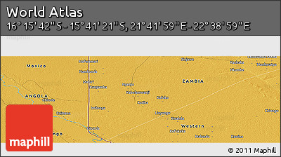Physical Panoramic Map of the Area around 15° 58' 32" S, 22° 10' 29" E