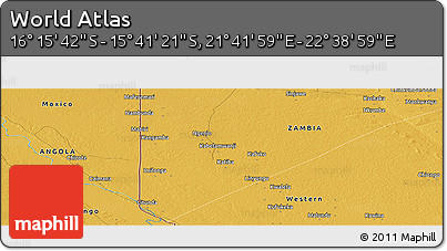 Physical Panoramic Map of the Area around 15° 58' 32" S, 22° 10' 29" E