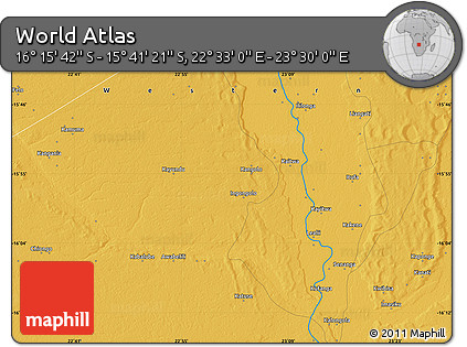 Physical Map of the Area around 15° 58' 32" S, 23° 1' 29" E