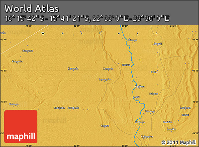 Physical Map of the Area around 15° 58' 32" S, 23° 1' 29" E