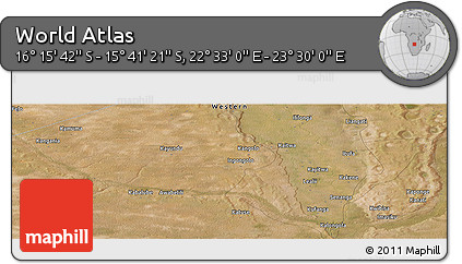 Satellite Panoramic Map of the Area around 15° 58' 32" S, 23° 1' 29" E
