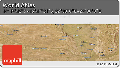 Satellite Panoramic Map of the Area around 15° 58' 32" S, 23° 1' 29" E