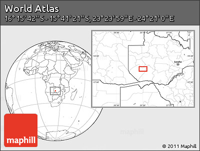 Blank Location Map of the Area around 15° 58' 32" S, 23° 52' 30" E