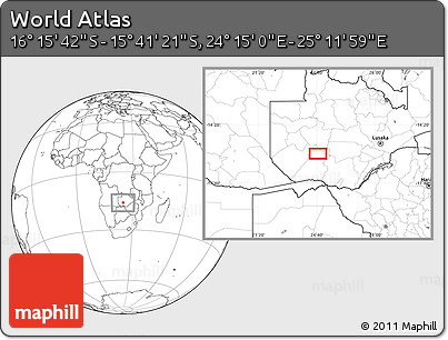 Blank Location Map of the Area around 15° 58' 32" S, 24° 43' 30" E