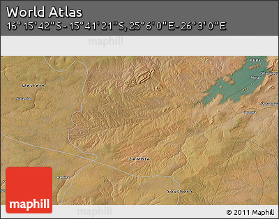 Satellite 3D Map of the Area around 15° 58' 32" S, 25° 34' 30" E