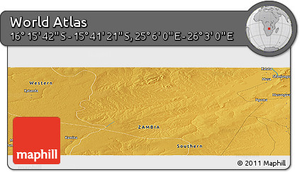 Physical Panoramic Map of the Area around 15° 58' 32" S, 25° 34' 30" E