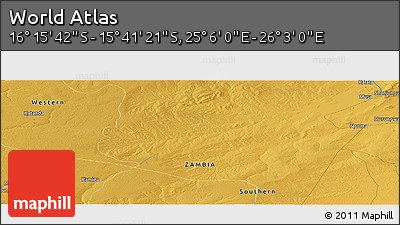 Physical Panoramic Map of the Area around 15° 58' 32" S, 25° 34' 30" E