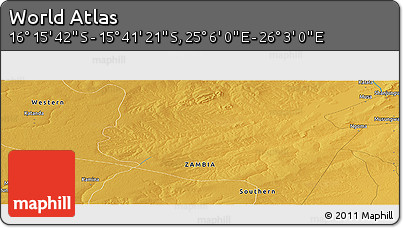 Physical Panoramic Map of the Area around 15° 58' 32" S, 25° 34' 30" E