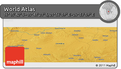 Physical Panoramic Map of the Area around 15° 58' 32" S, 26° 25' 29" E