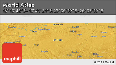 Physical Panoramic Map of the Area around 15° 58' 32" S, 26° 25' 29" E
