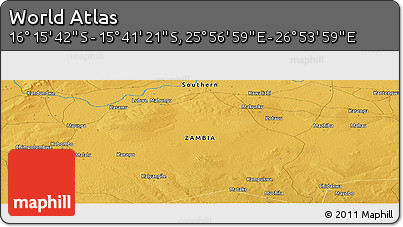 Physical Panoramic Map of the Area around 15° 58' 32" S, 26° 25' 29" E