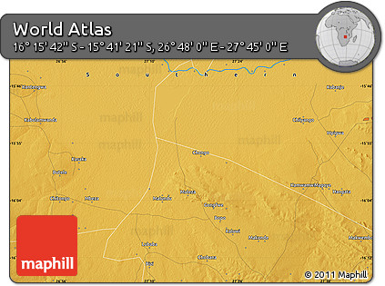 Physical Map of the Area around 15° 58' 32" S, 27° 16' 29" E
