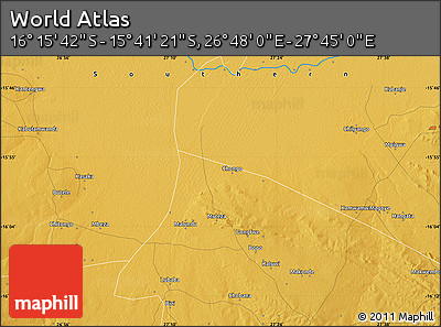 Physical Map of the Area around 15° 58' 32" S, 27° 16' 29" E