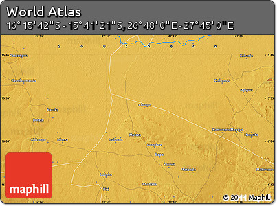 Physical Map of the Area around 15° 58' 32" S, 27° 16' 29" E