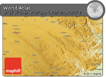 Physical Map of the Area around 15° 58' 32" S, 28° 7' 30" E