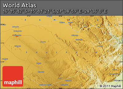 Physical Map of the Area around 15° 58' 32" S, 28° 7' 30" E