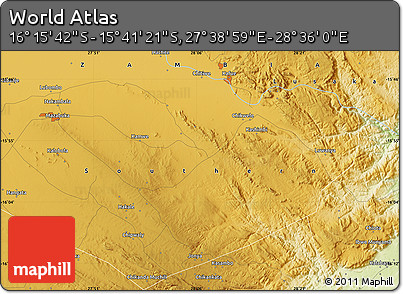 Physical Map of the Area around 15° 58' 32" S, 28° 7' 30" E