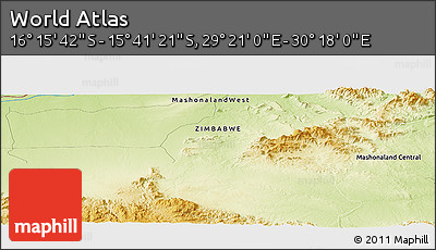 Physical Panoramic Map of the Area around 15° 58' 32" S, 29° 49' 30" E