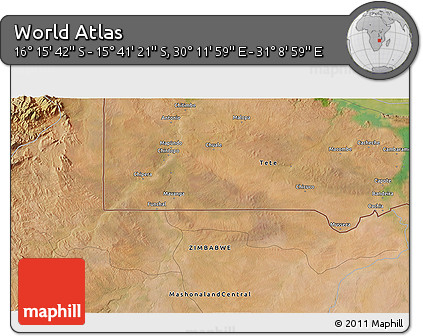 Satellite 3D Map of the Area around 15° 58' 32" S, 30° 40' 29" E