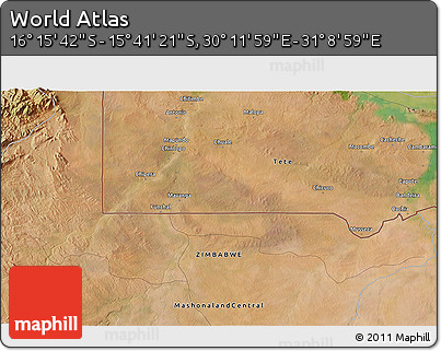 Satellite 3D Map of the Area around 15° 58' 32" S, 30° 40' 29" E