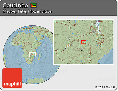Savanna Style Location Map of Coutinho, hill shading