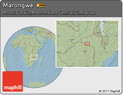 Savanna Style Location Map of Marongwe, hill shading