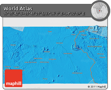 Political 3D Map of the Area around 15° 58' 32" S, 34° 4' 30" E