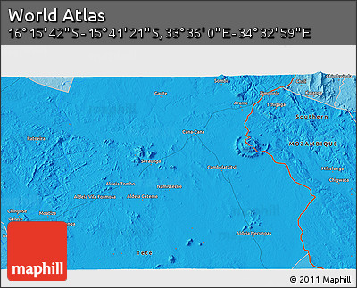 Political 3D Map of the Area around 15° 58' 32" S, 34° 4' 30" E