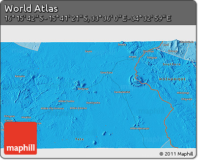 Political 3D Map of the Area around 15° 58' 32" S, 34° 4' 30" E