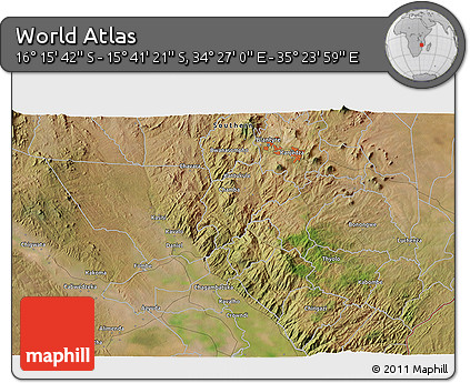 Satellite 3D Map of the Area around 15° 58' 32" S, 34° 55' 29" E