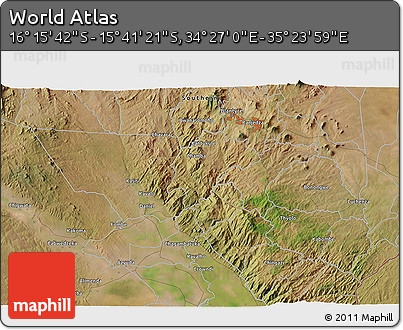 Satellite 3D Map of the Area around 15° 58' 32" S, 34° 55' 29" E