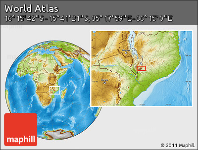 Physical Location Map of the Area around 15° 58' 32" S, 35° 46' 29" E