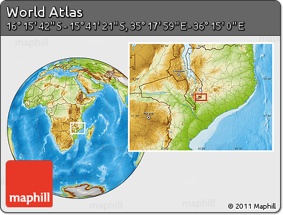 Physical Location Map of the Area around 15° 58' 32" S, 35° 46' 29" E
