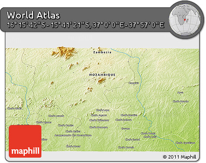 Physical 3D Map of the Area around 15° 58' 32" S, 37° 28' 30" E