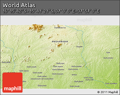 Physical 3D Map of the Area around 15° 58' 32" S, 37° 28' 30" E