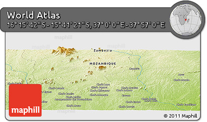 Physical Panoramic Map of the Area around 15° 58' 32" S, 37° 28' 30" E