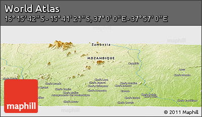Physical Panoramic Map of the Area around 15° 58' 32" S, 37° 28' 30" E