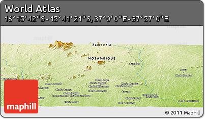 Physical Panoramic Map of the Area around 15° 58' 32" S, 37° 28' 30" E