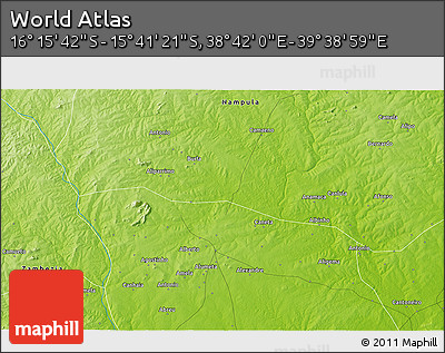 Physical 3D Map of the Area around 15° 58' 32" S, 39° 10' 29" E