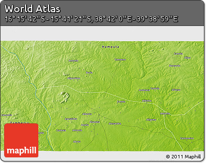 Physical 3D Map of the Area around 15° 58' 32" S, 39° 10' 29" E