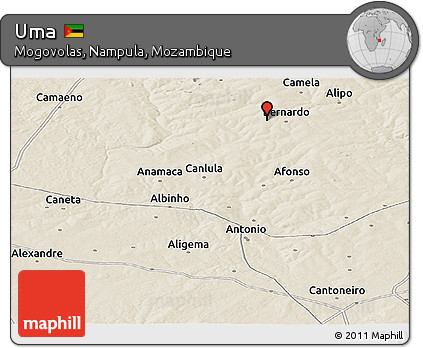Shaded Relief Panoramic Map of Uma